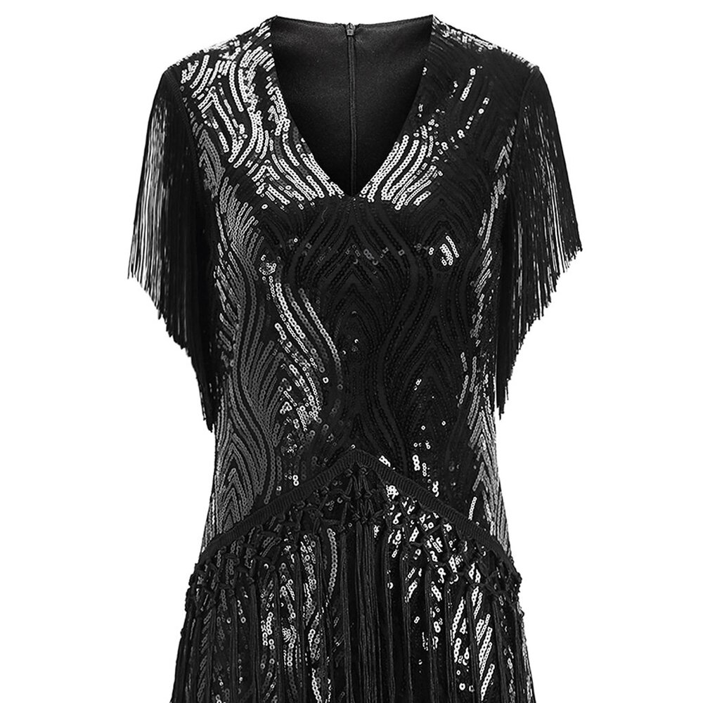 BABEYOND 1920s Sparkly Sequin Bodycon Flapper Dress, XS Black